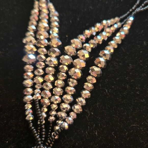 NWOT Beaded Necklace + Earrings Black Silver - Picture 5 of 7